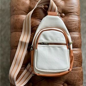 Stylish White and Brown Women’s Sling Bag - new without tags